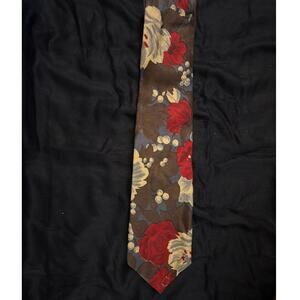 PIERRE BALMAIN Silk Tie FRANCE Navy Blue Red Floral Classic